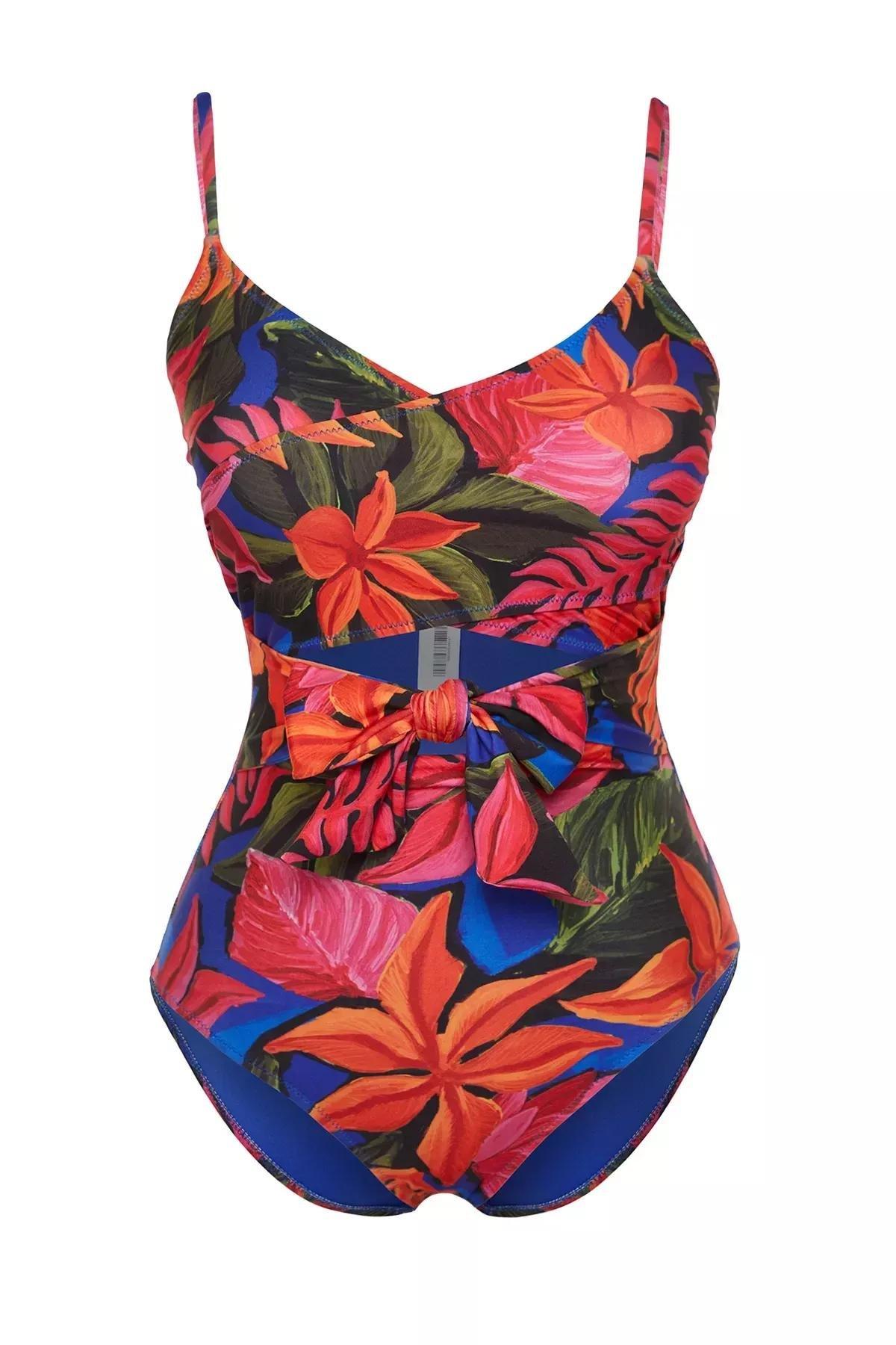 Multicolour Double Breasted Swimsuit, Blue-Multicolor, large image number 6