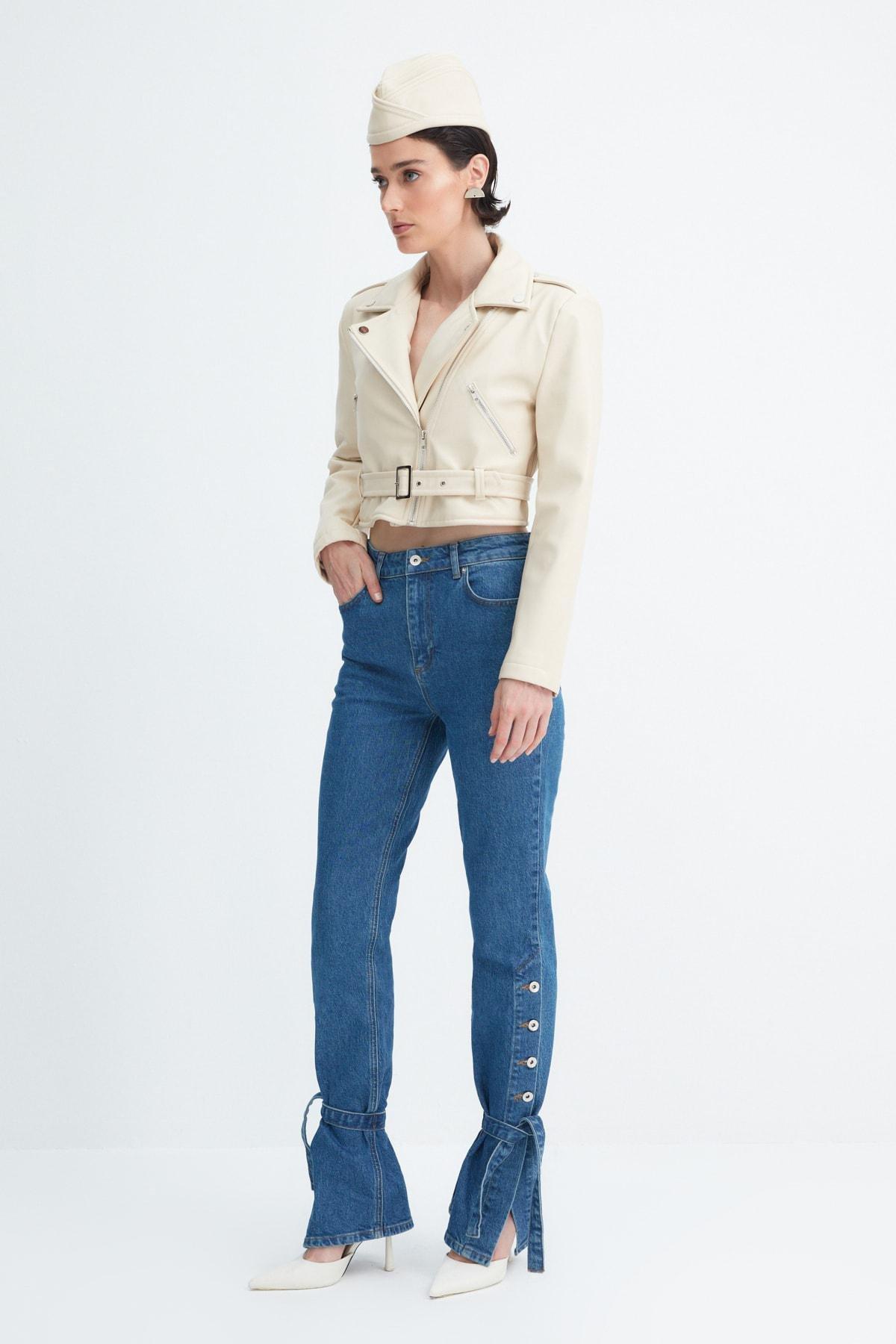 Blue Straight High Waist Jeans, , large image number 2