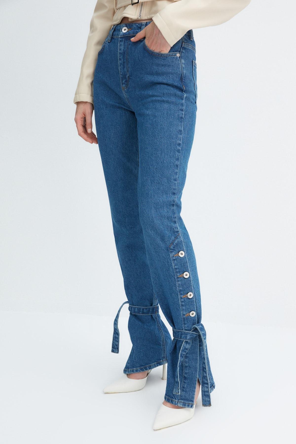 Blue Straight High Waist Jeans, , large image number 3