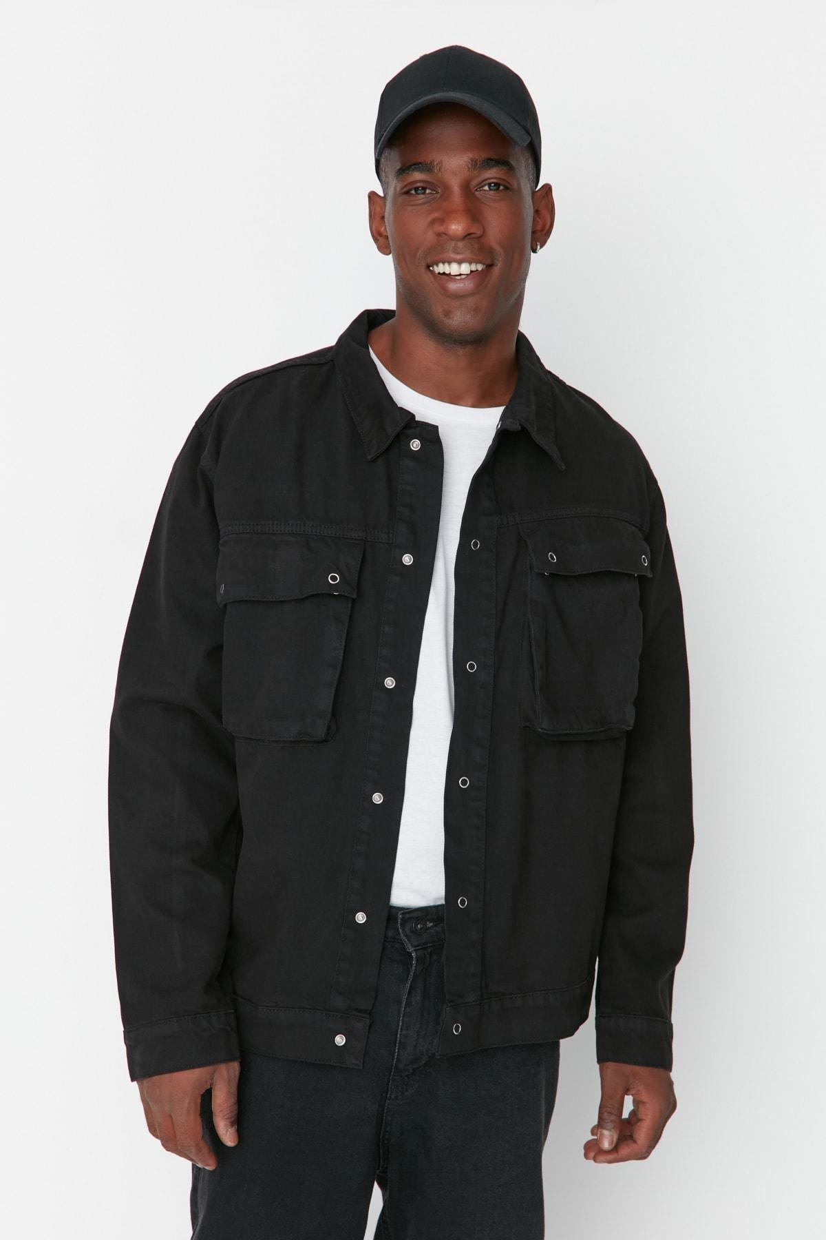Black Denim Jeans Jacket, Black, medium
