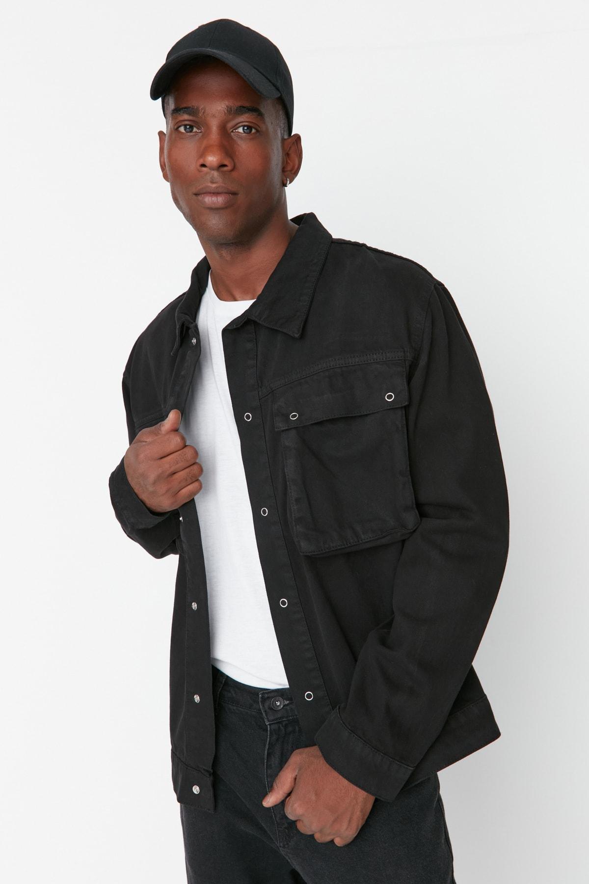 Black Denim Jeans Jacket, Black, medium