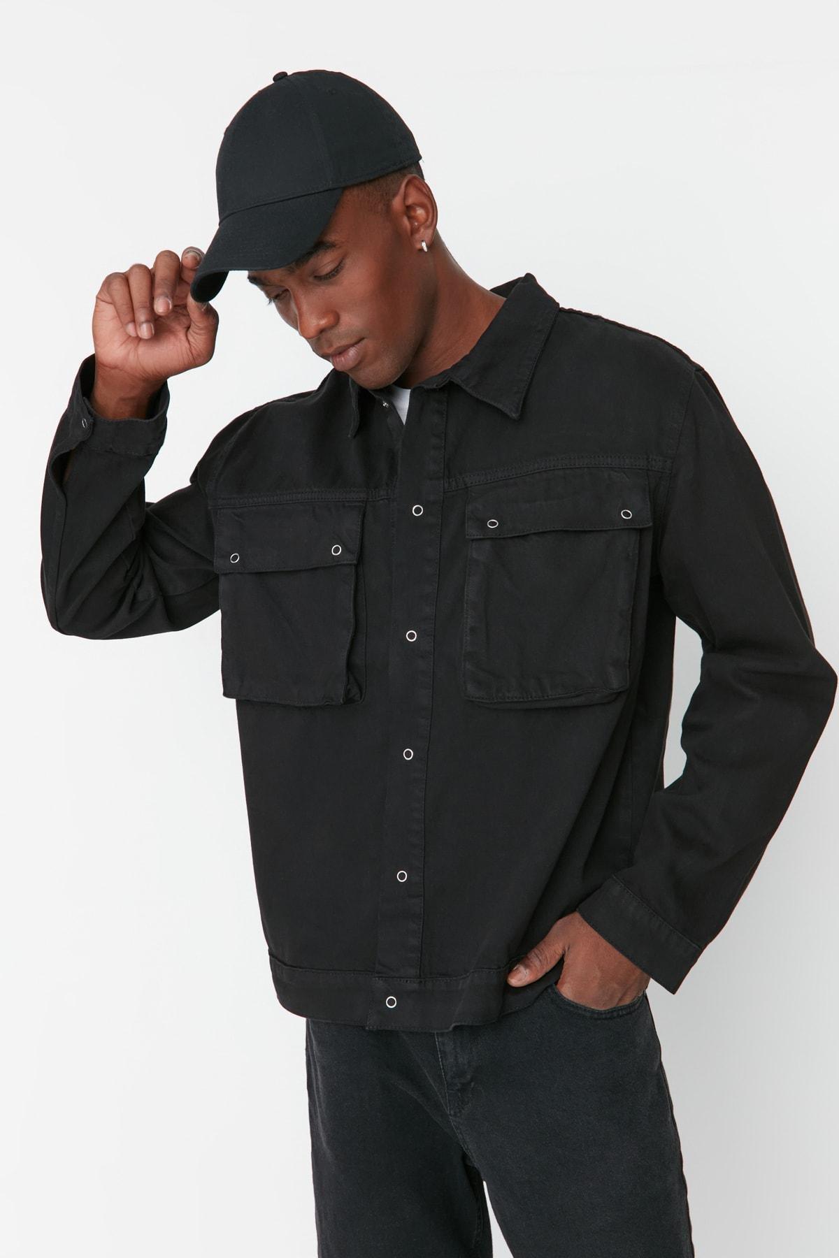 Black Denim Jeans Jacket, Black, medium