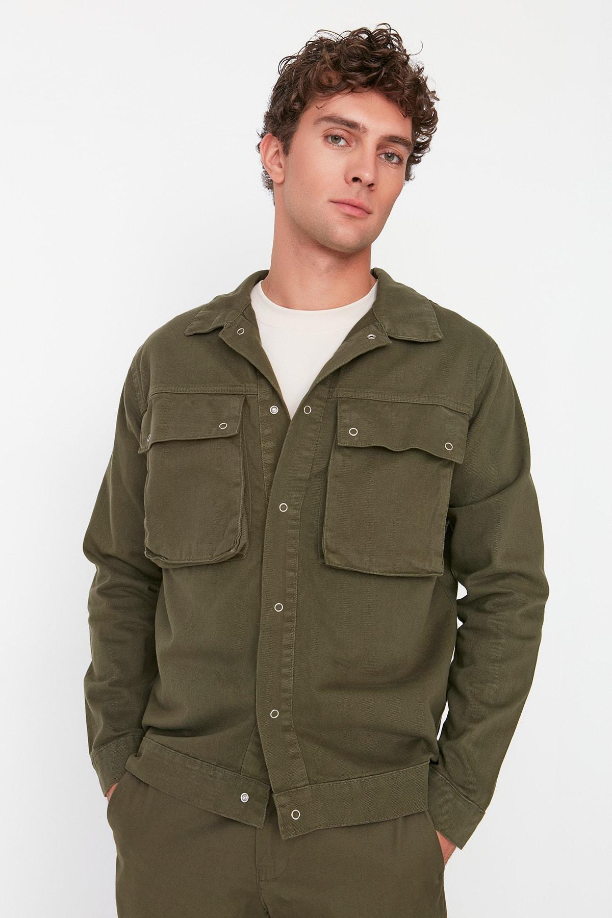 Khaki Lapel Collar Jacket, C101_7015, large image number 1