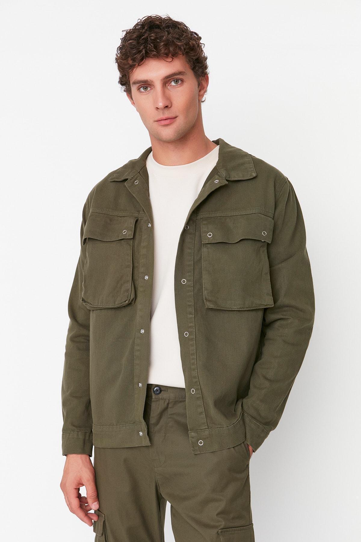 Khaki Lapel Collar Jacket, C101_7015, large image number 2