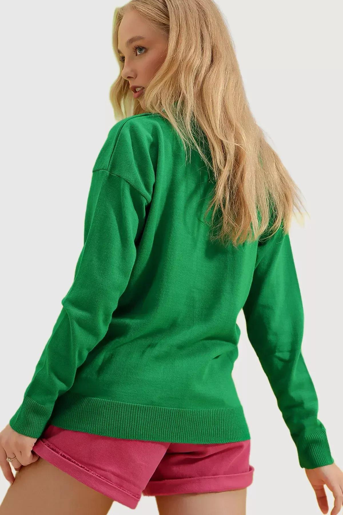 Green Polo Neckline Sweater, Green, large image number 4
