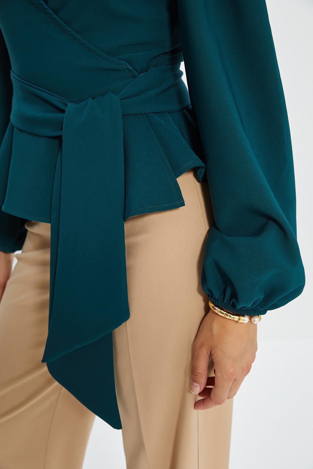 بلوزة بفتحة رقبة V متقاطعة، أخضر, Green, large image number 5