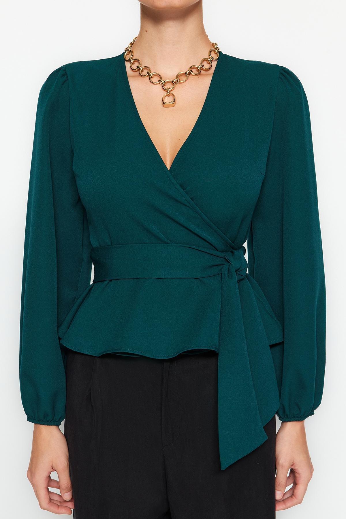 بلوزة بفتحة رقبة V متقاطعة، أخضر, Green, large image number 6