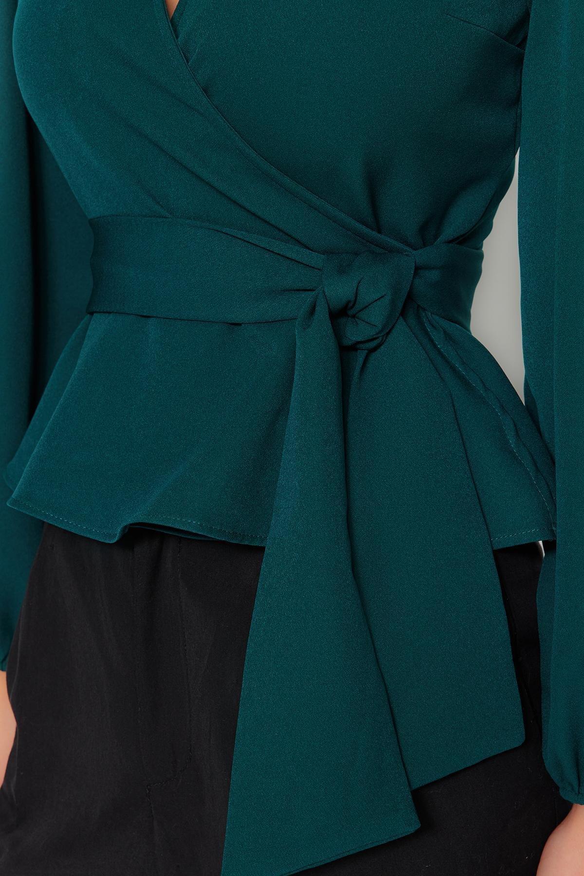 بلوزة بفتحة رقبة V متقاطعة، أخضر, Green, large image number 8