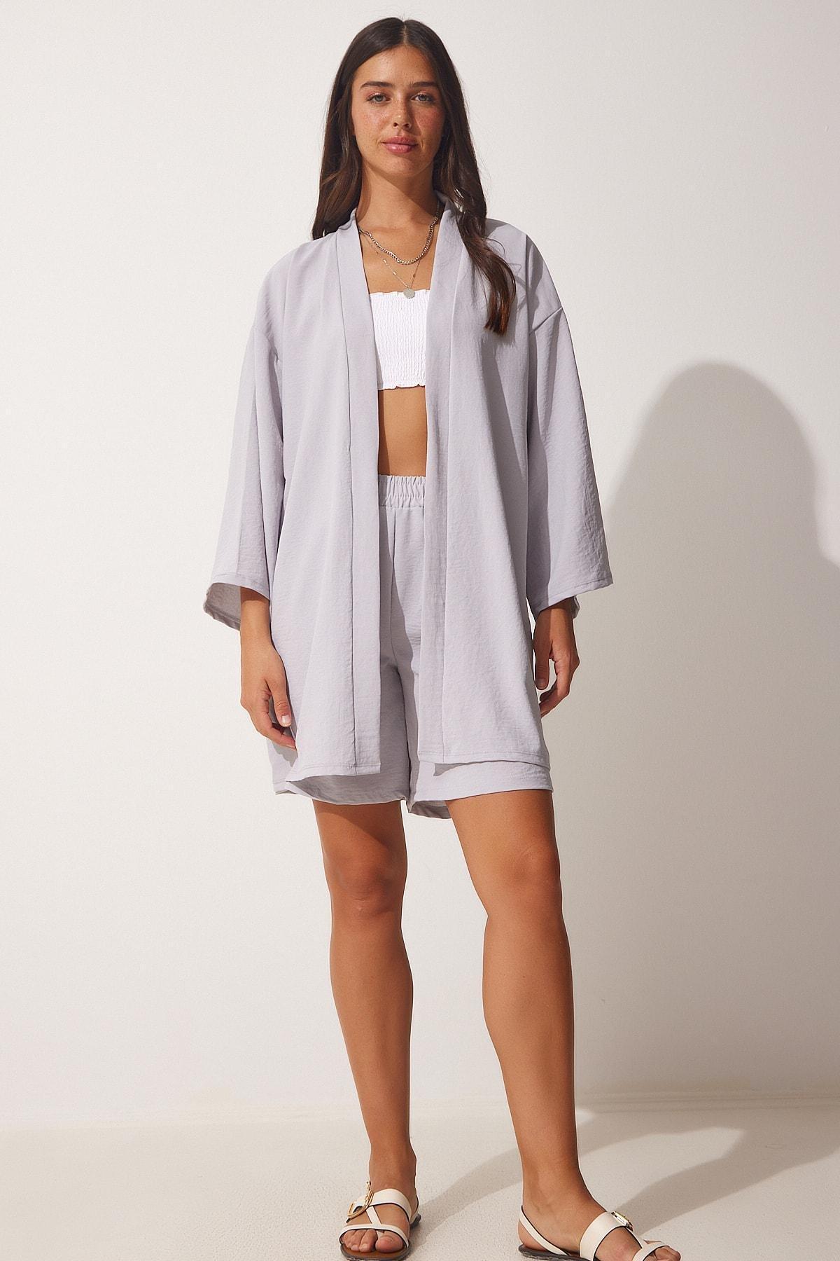 Gray Flowy Ayrobin Kimono Co-Ord Set, , large image number 3