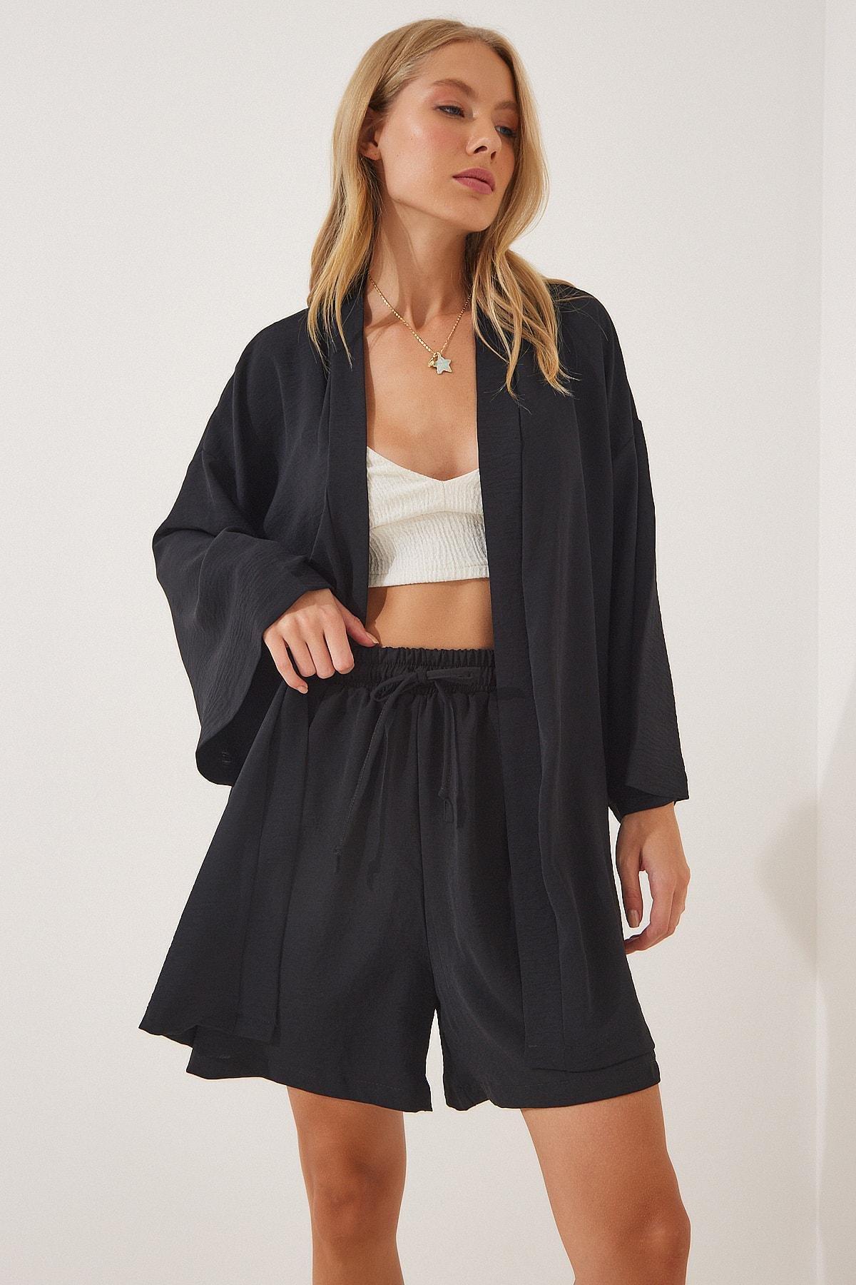 Black V-Neck Co-Ord Set, BLACK, large image number 2