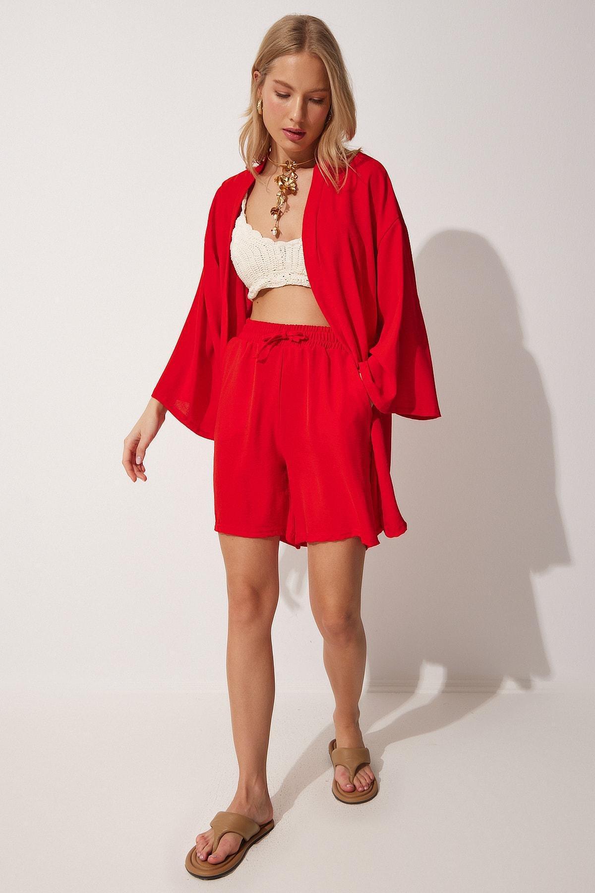 Red V-Neck Co-Ord Set, Vivid Red, large image number 1