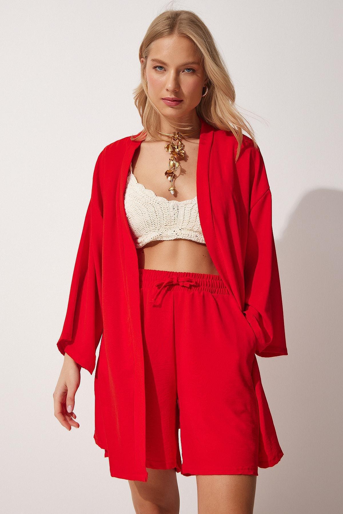 Red V-Neck Co-Ord Set, Vivid Red, large image number 2