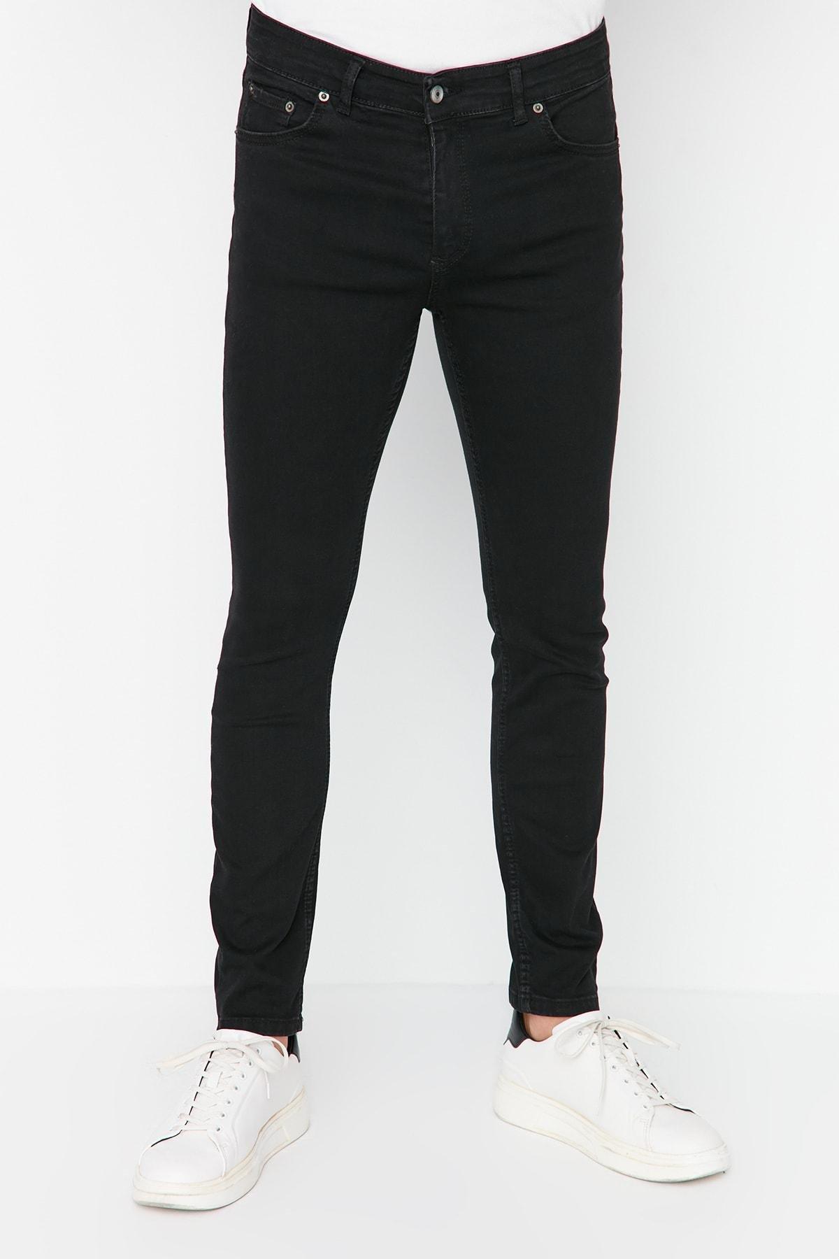 Black Skinny Mid Waist Jeans, Black, medium