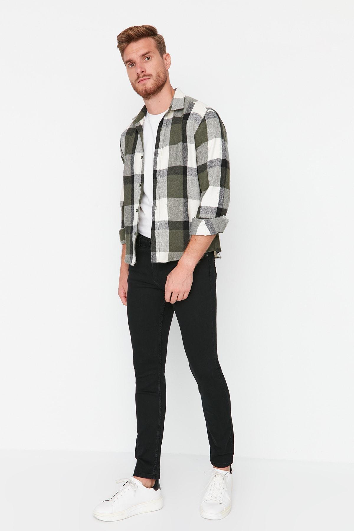 Black Skinny Mid Waist Jeans, Black, medium