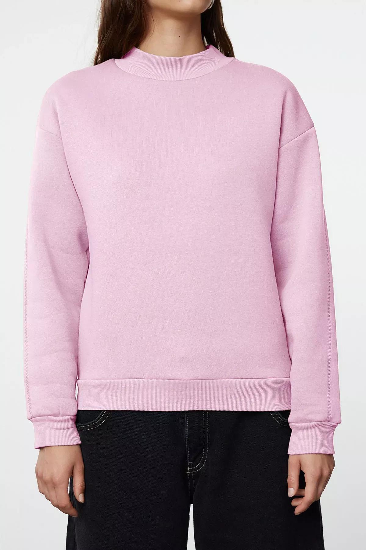 Pink Thick Polar Fleece Turtleneck Sweatshirt, , large image number 2