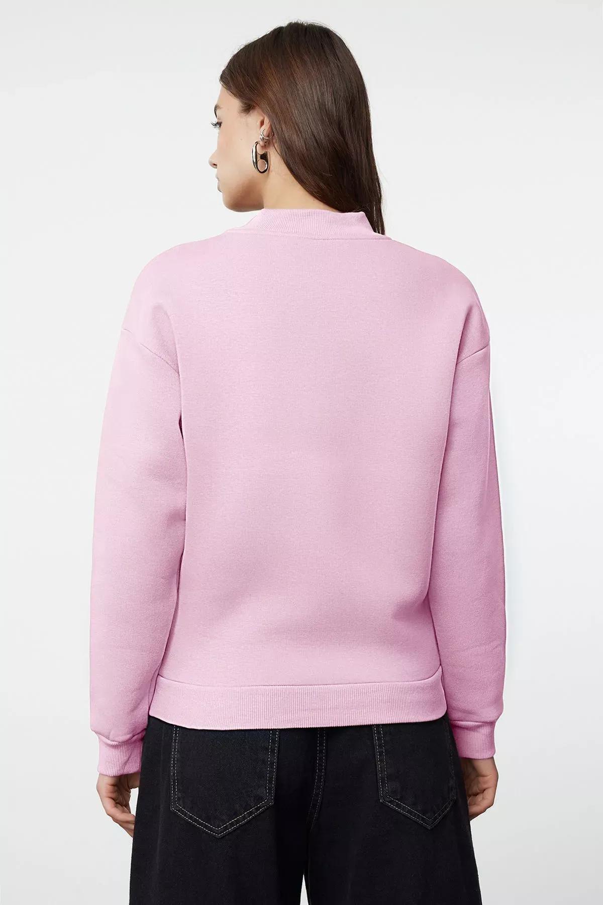 Pink Thick Polar Fleece Turtleneck Sweatshirt, , large image number 4