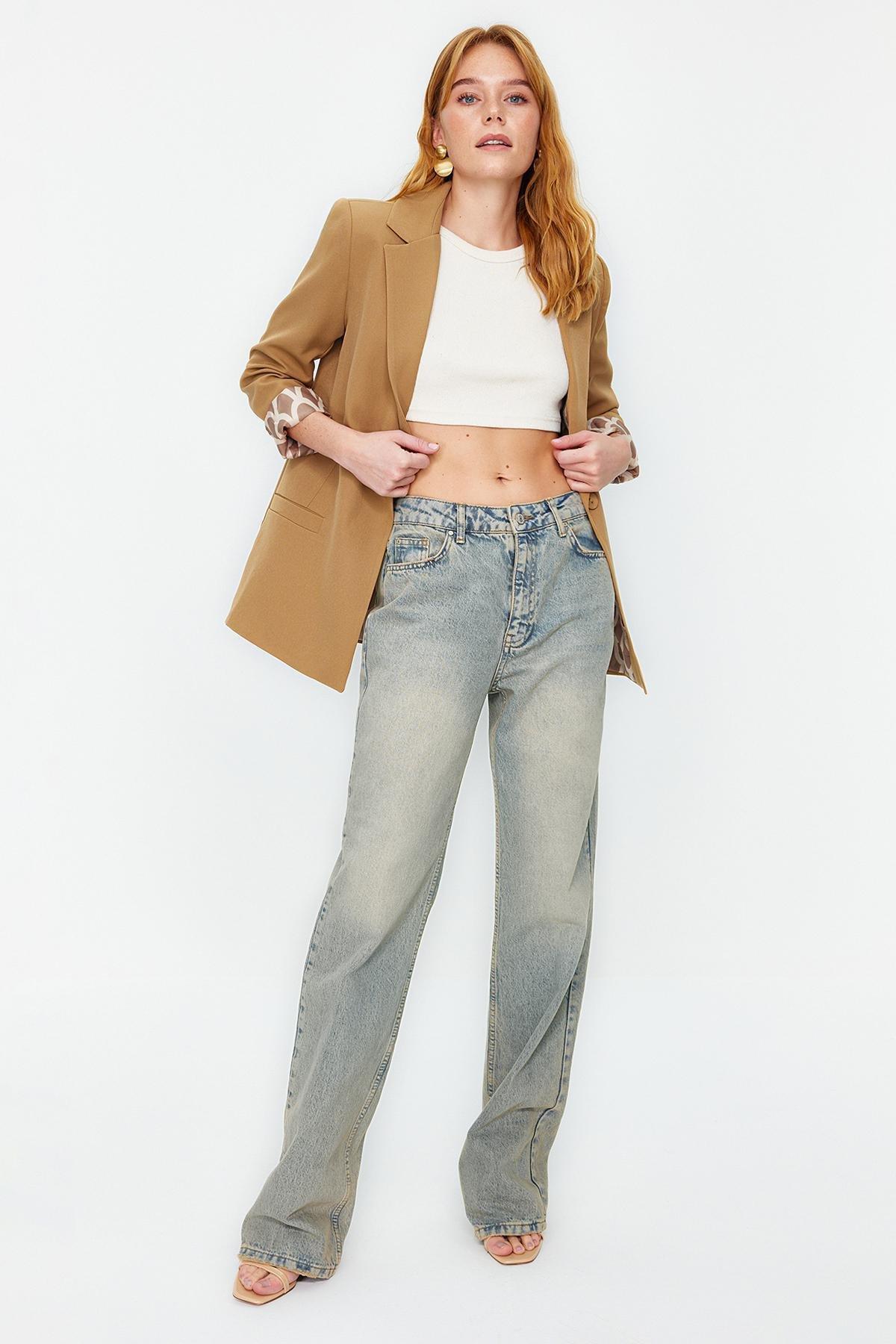 Beige Lining Detailed Woven Blazer Jacket, , large image number 1