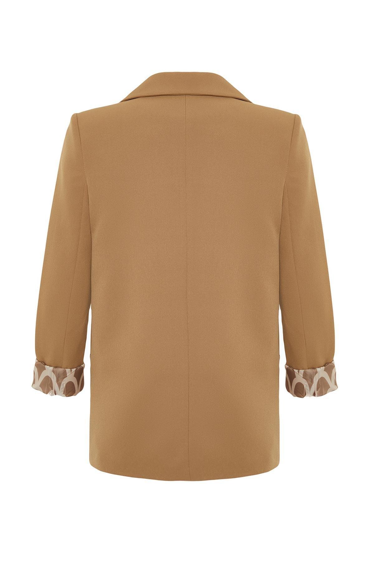 Beige Lining Detailed Woven Blazer Jacket, , large image number 6