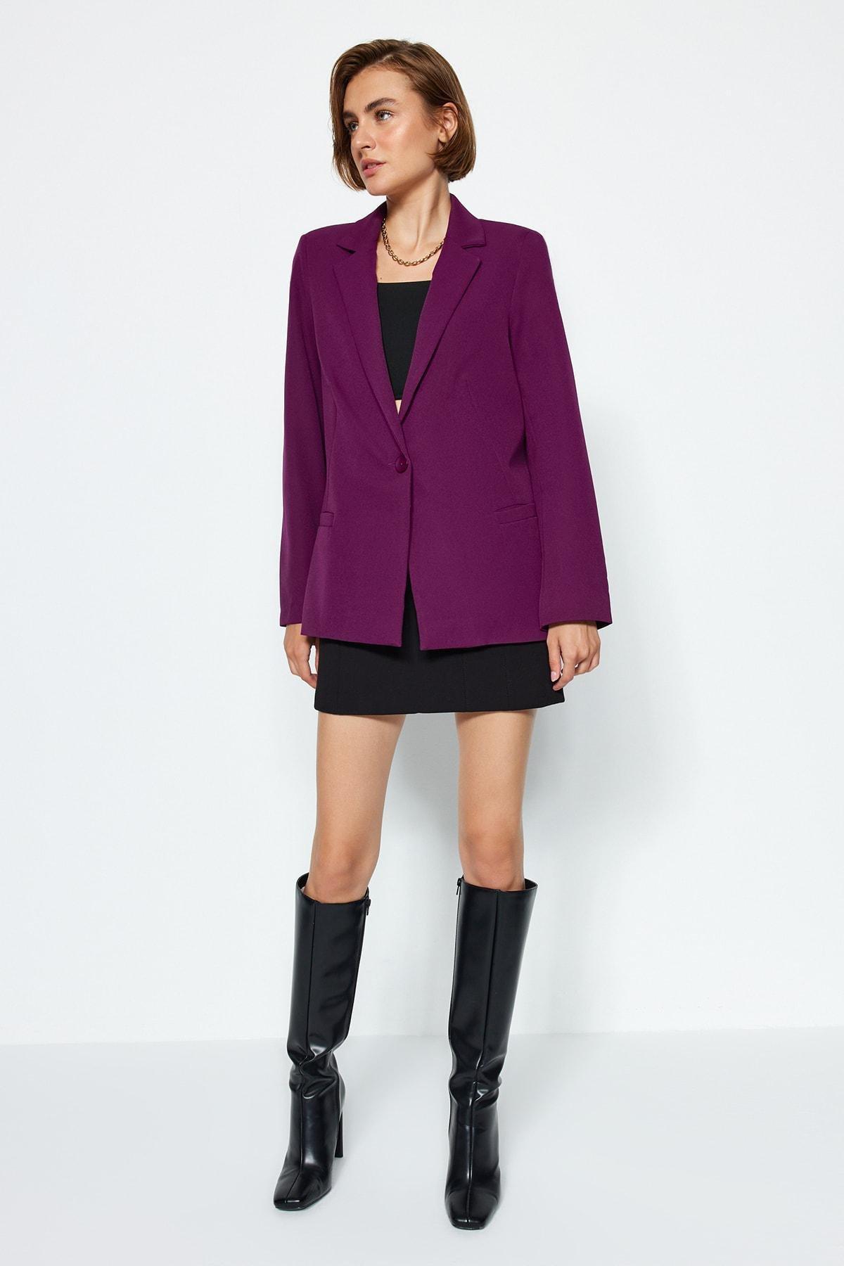 Purple Detailed Woven Blazer Jacket, , large image number 2