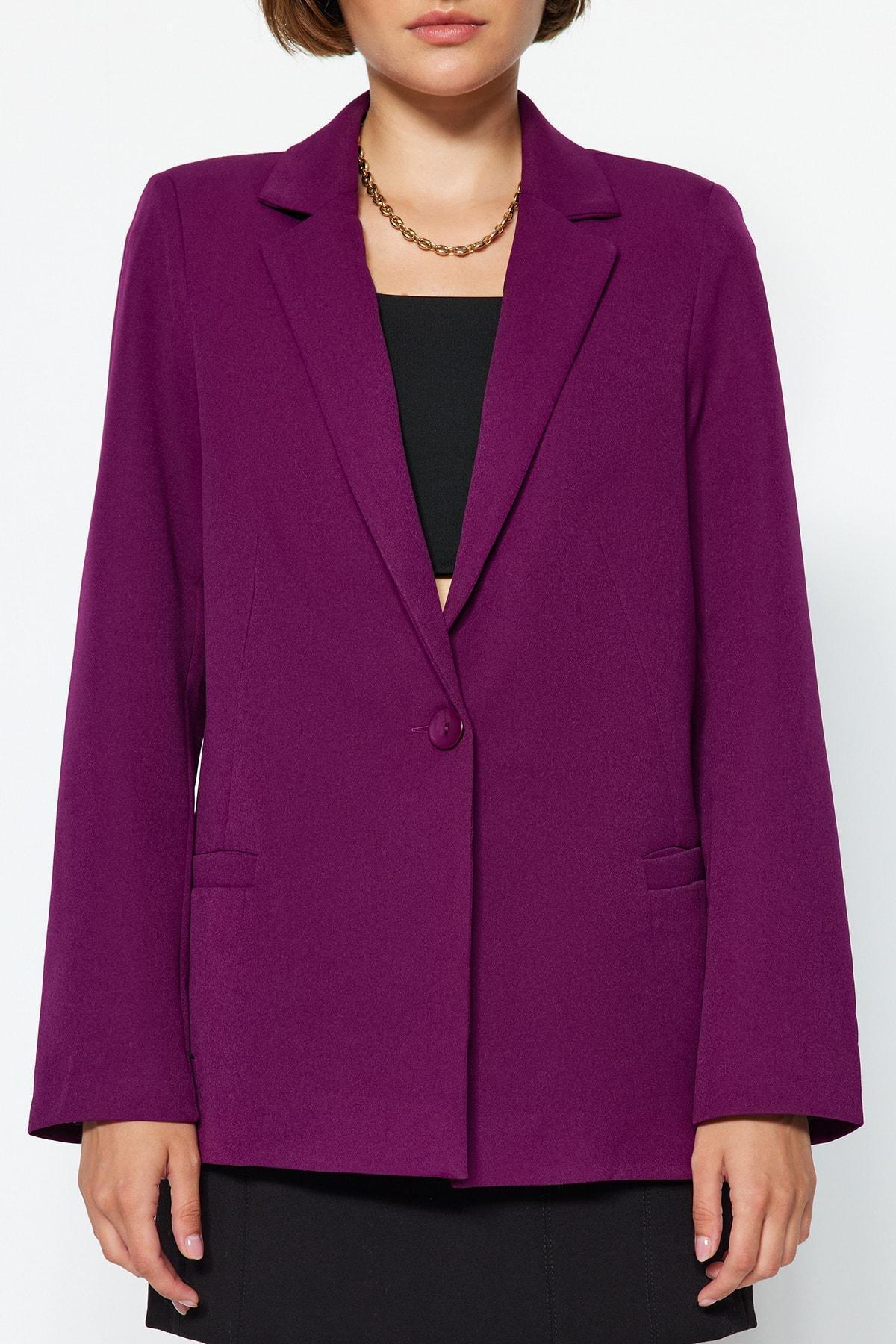 Purple Detailed Woven Blazer Jacket, , large image number 3