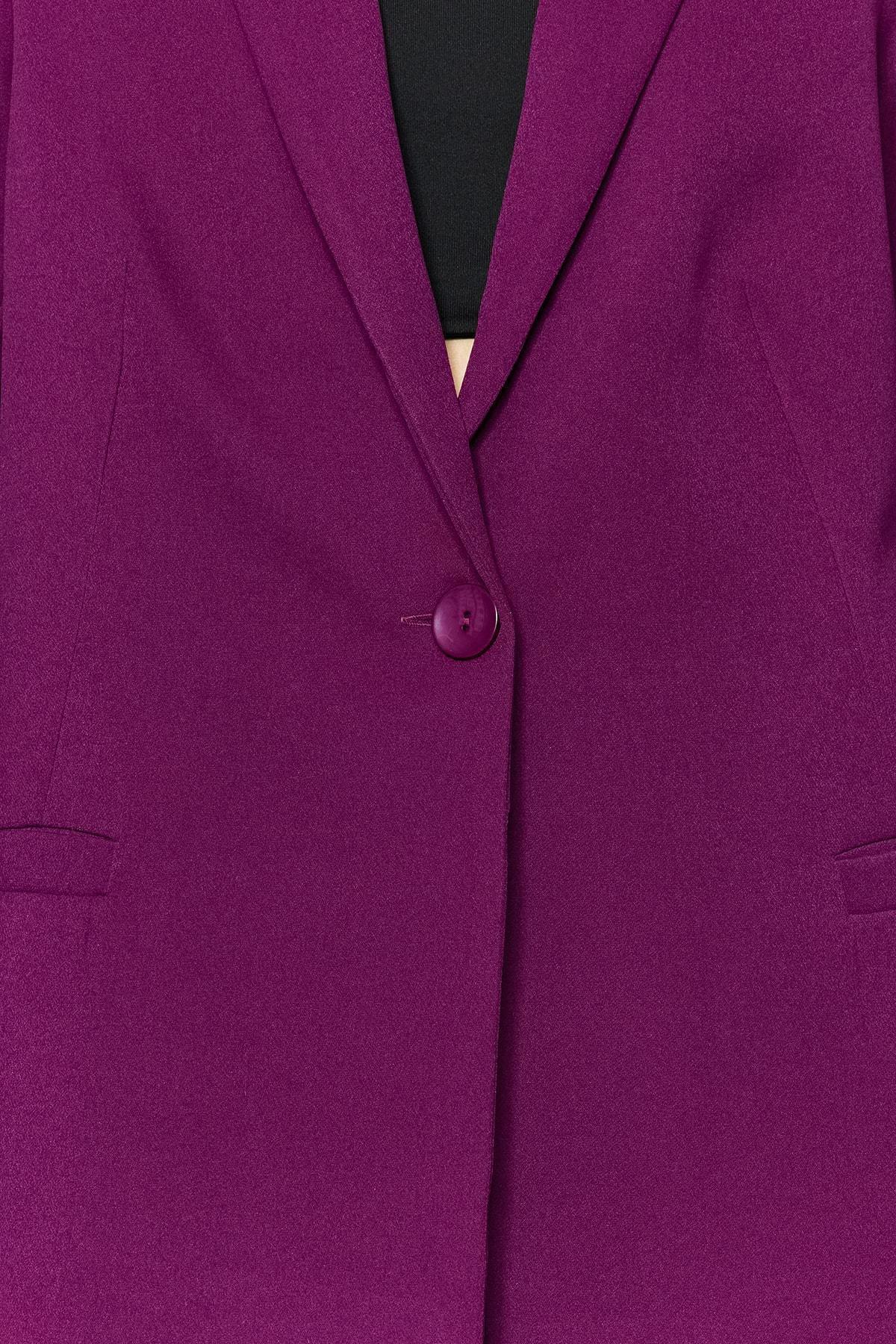 Purple Detailed Woven Blazer Jacket, , large image number 4