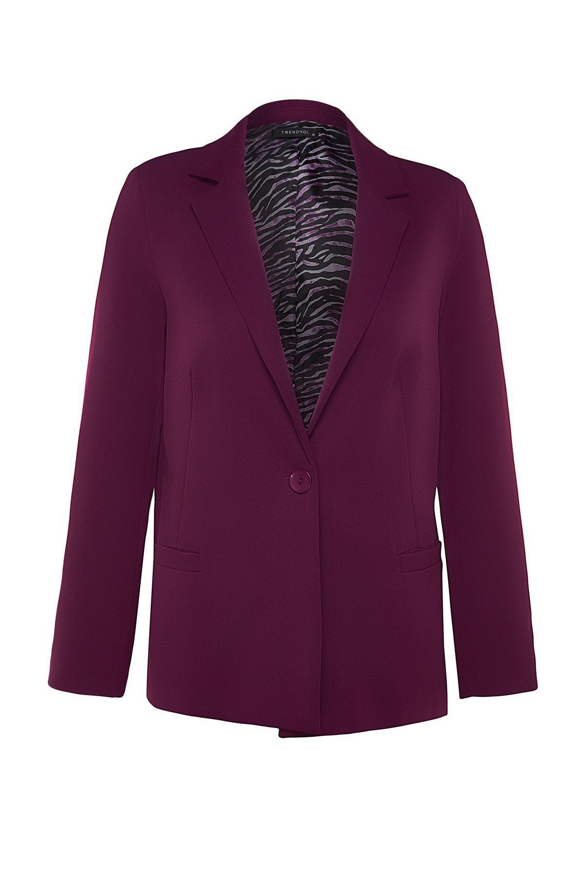 Purple Detailed Woven Blazer Jacket, , large image number 5