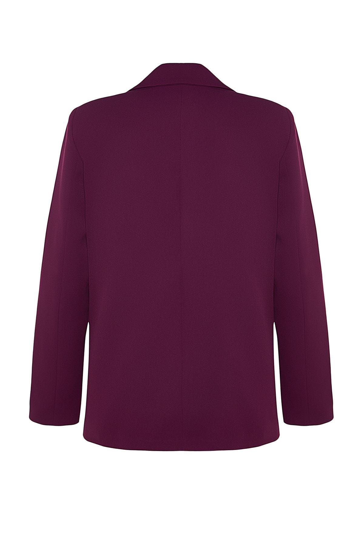 Purple Detailed Woven Blazer Jacket, , large image number 6