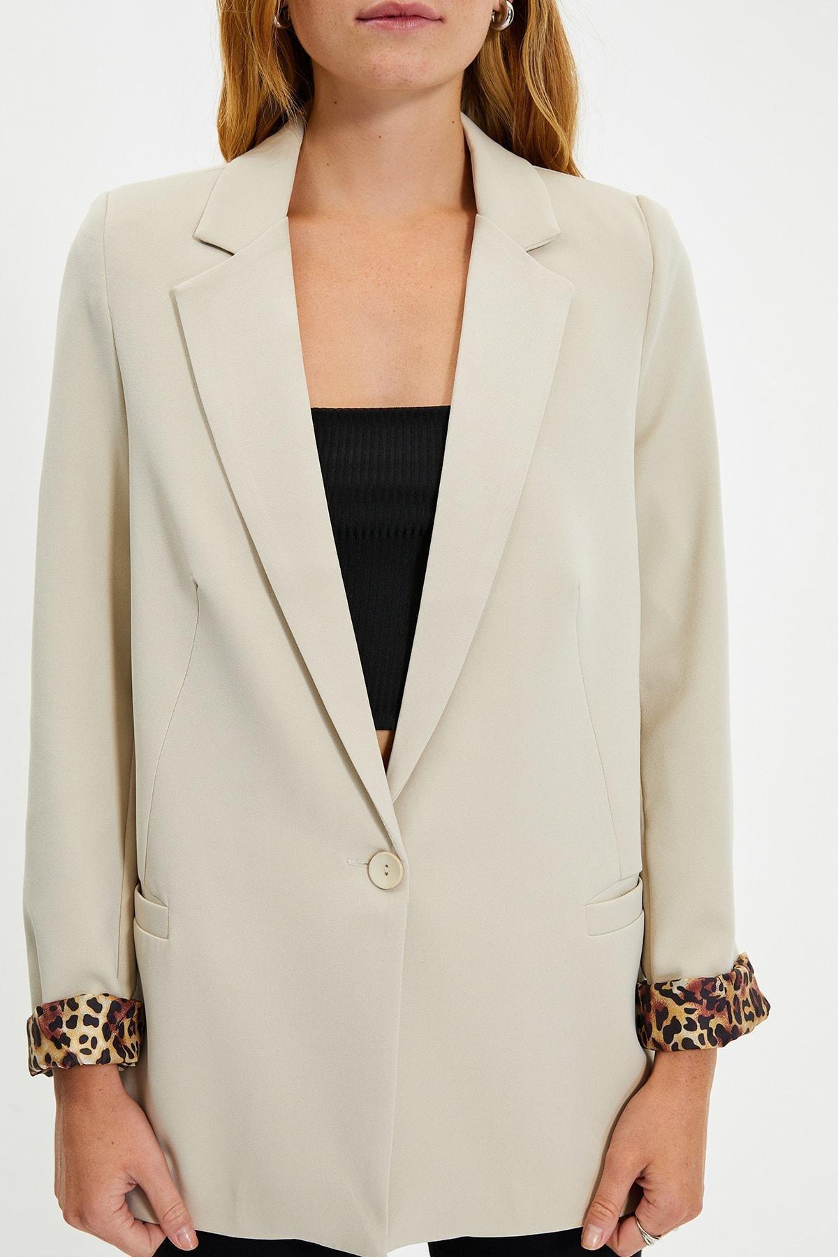 Beige Double Breasted Blazer, , large image number 3