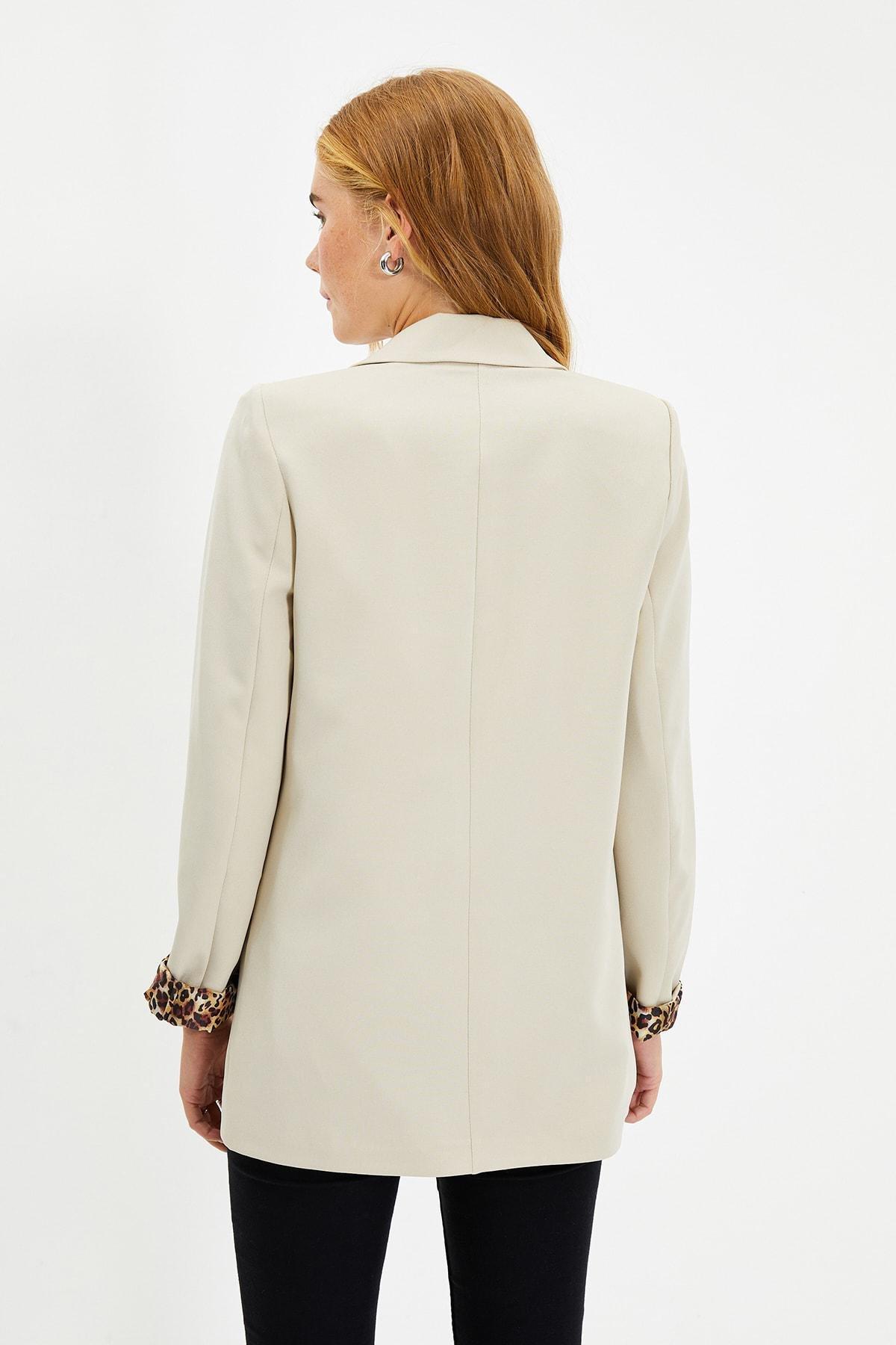 Beige Double Breasted Blazer, , large image number 4
