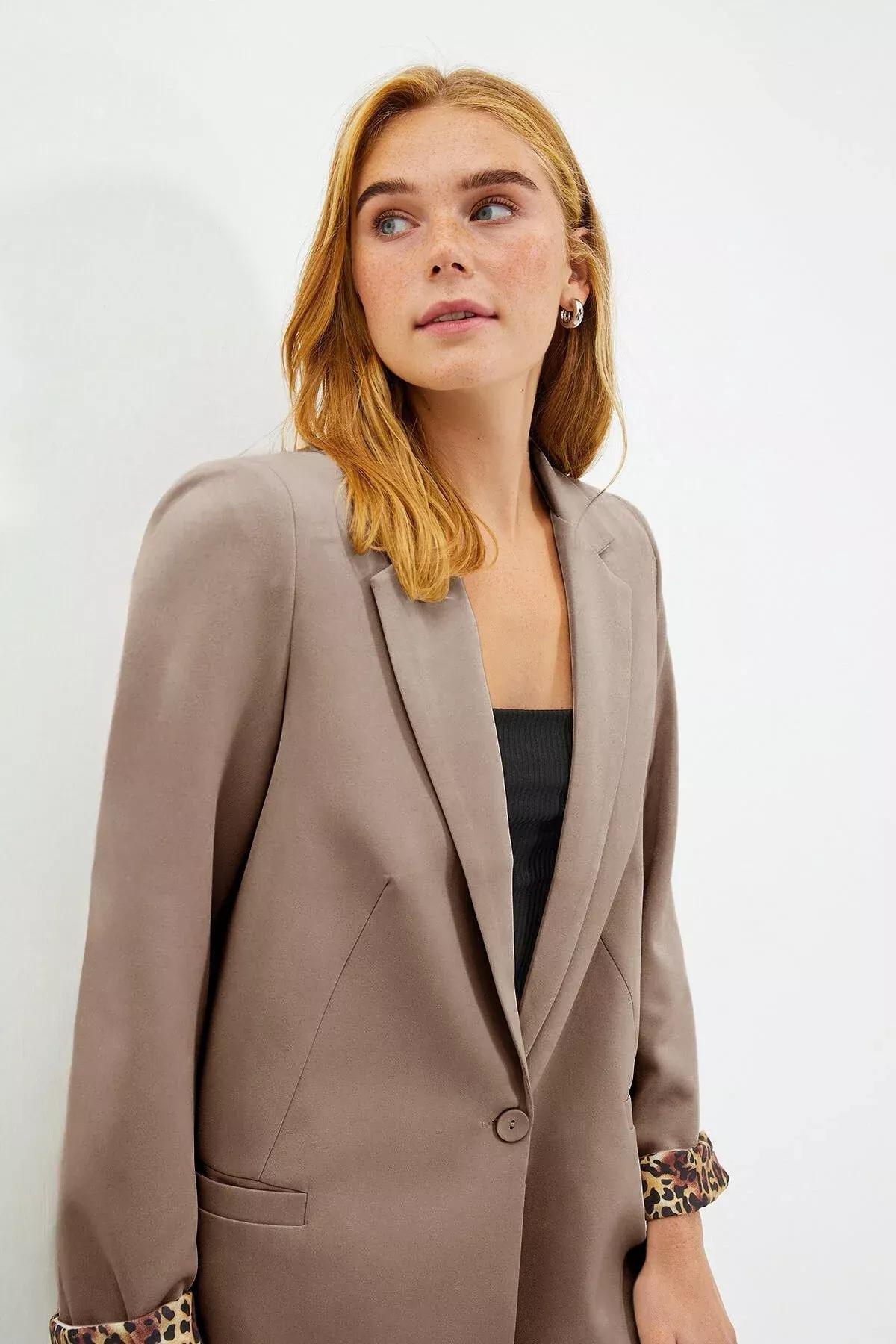 Beige Double Breasted Blazer, , large image number 6