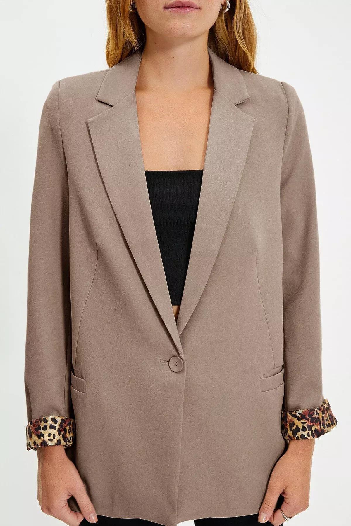 Beige Double Breasted Blazer, , large image number 7
