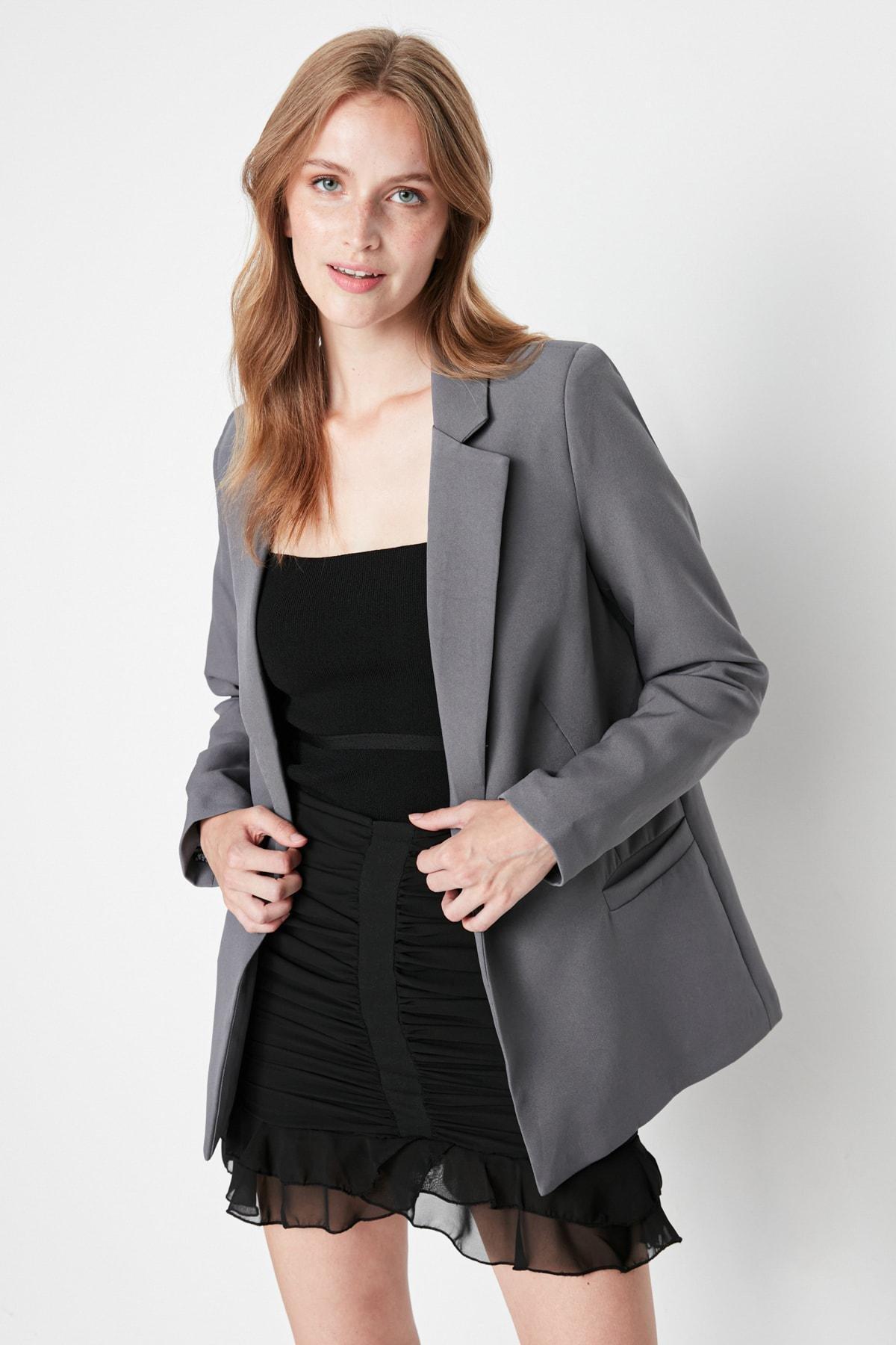 Grey Plain Blazer, , large image number 3