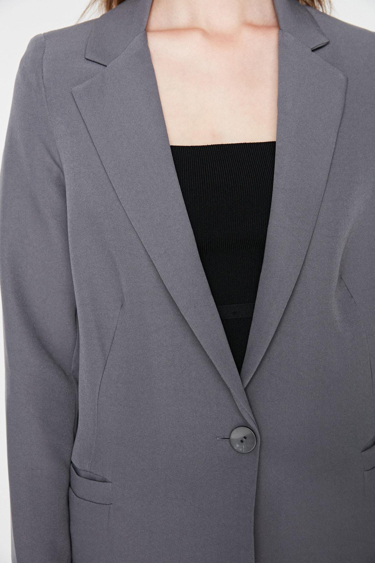 Grey Plain Blazer, , large image number 5