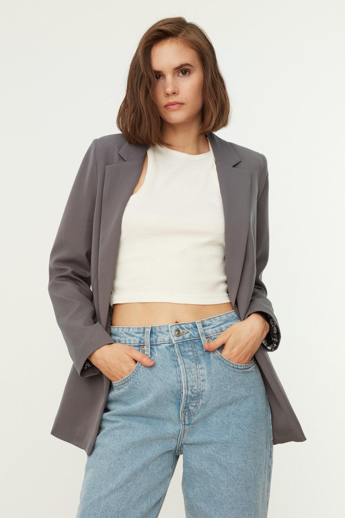 Grey Plain Blazer, , large image number 9