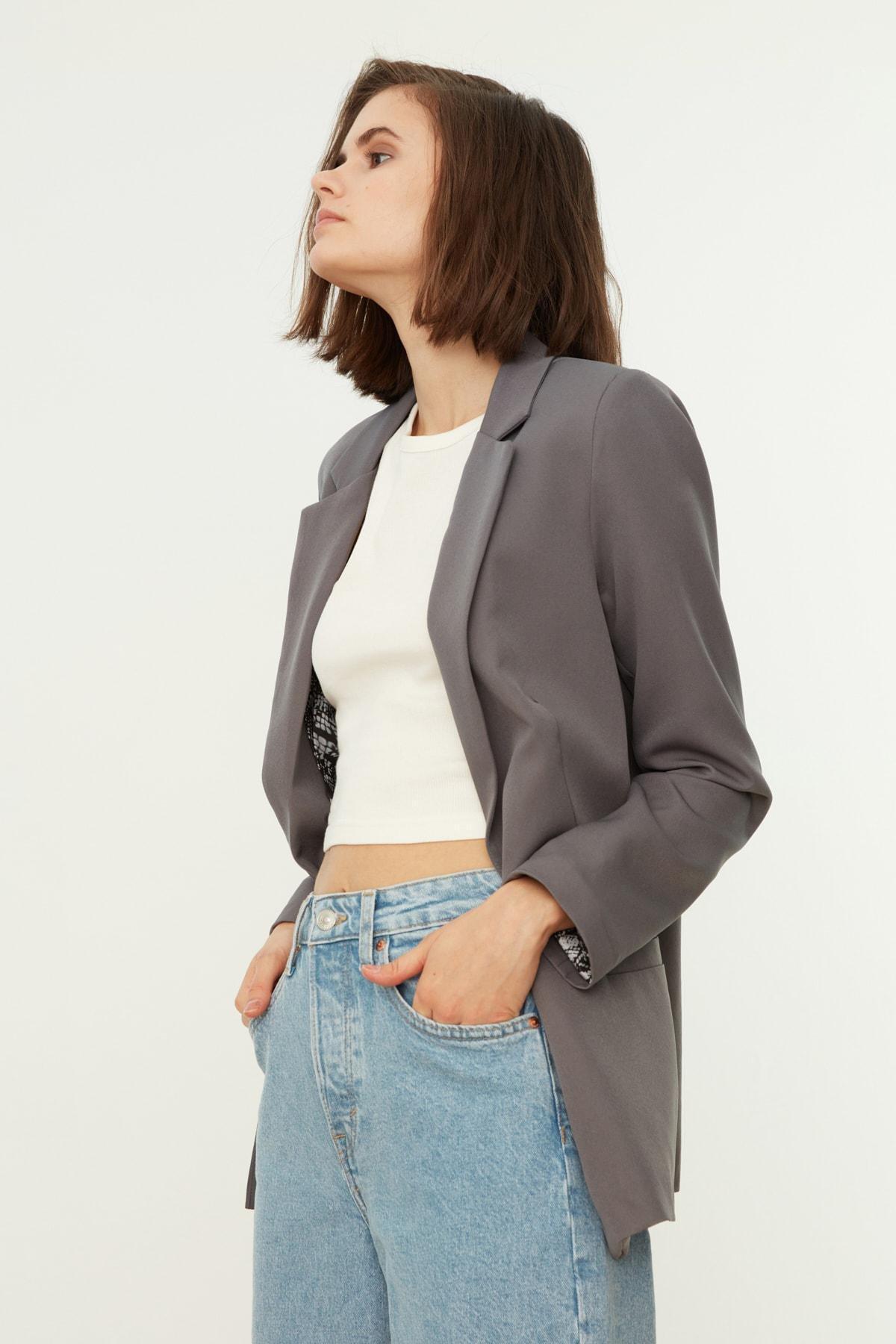 Grey Plain Blazer, , large image number 10