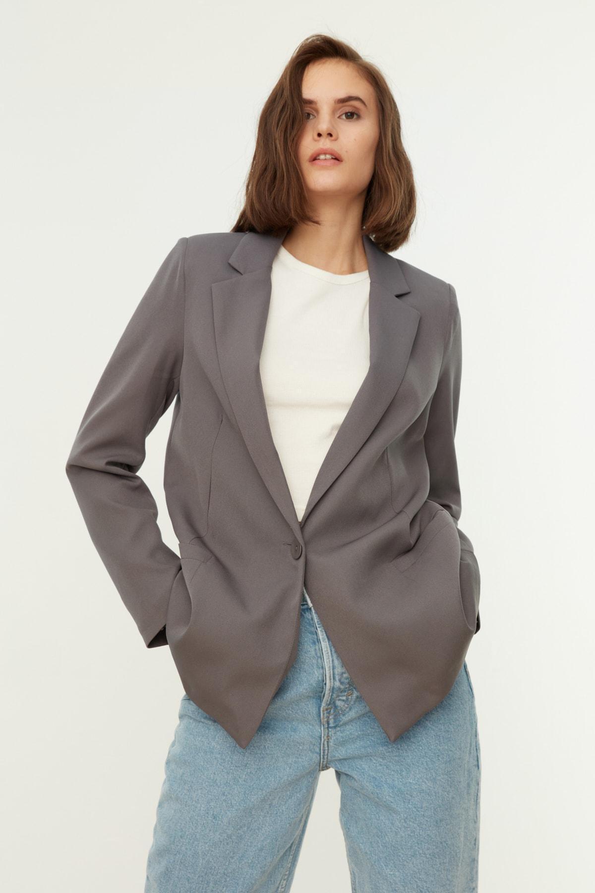 Grey Plain Blazer, , large image number 12