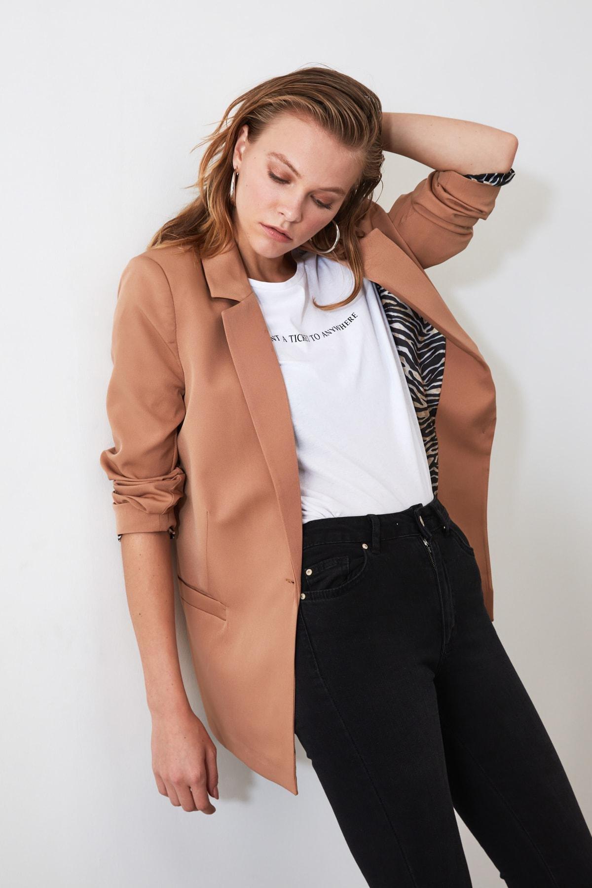 Brown Double-Breasted Blazer, , large image number 0