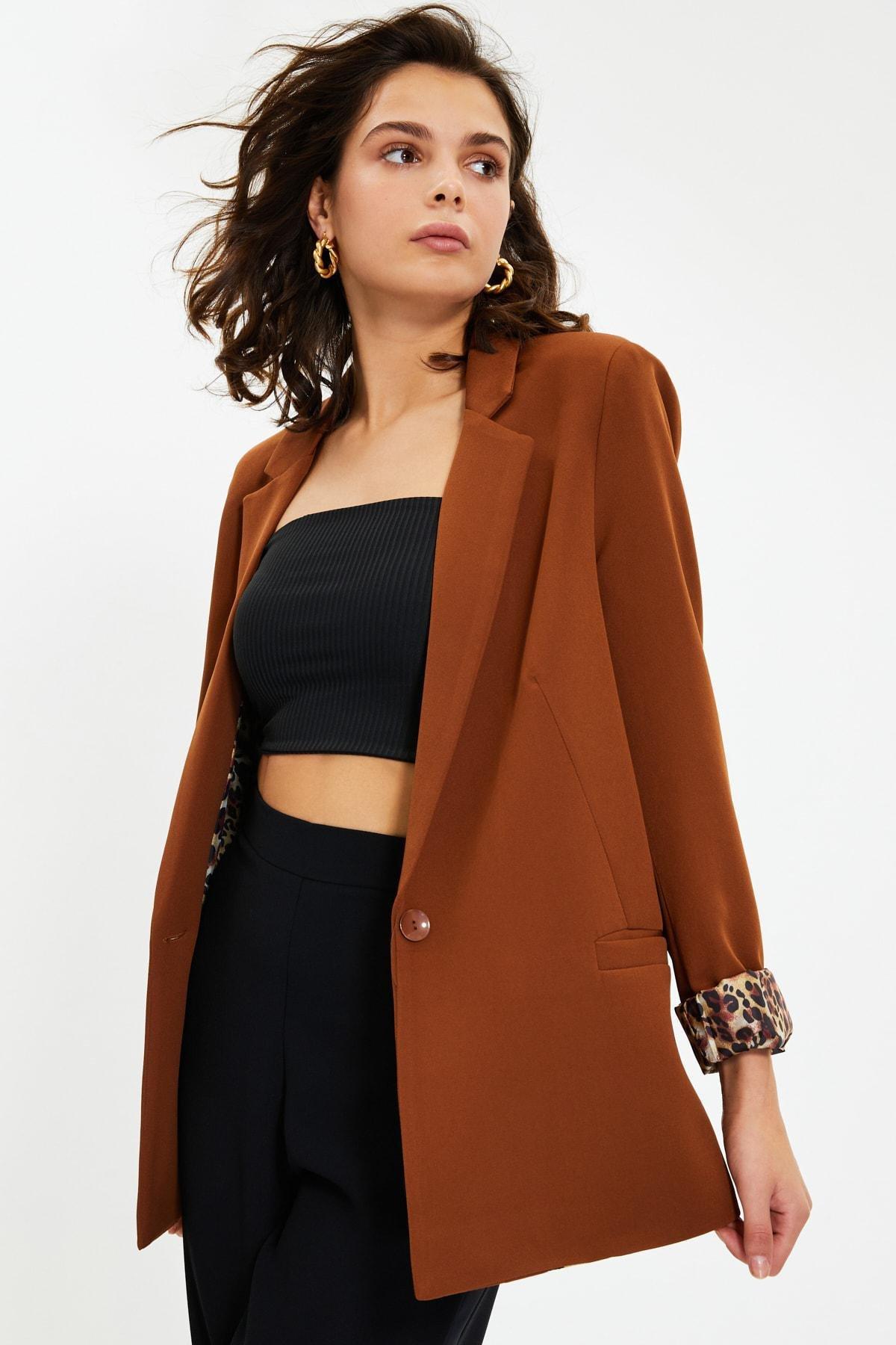 Brown Double-Breasted Blazer, , large image number 1