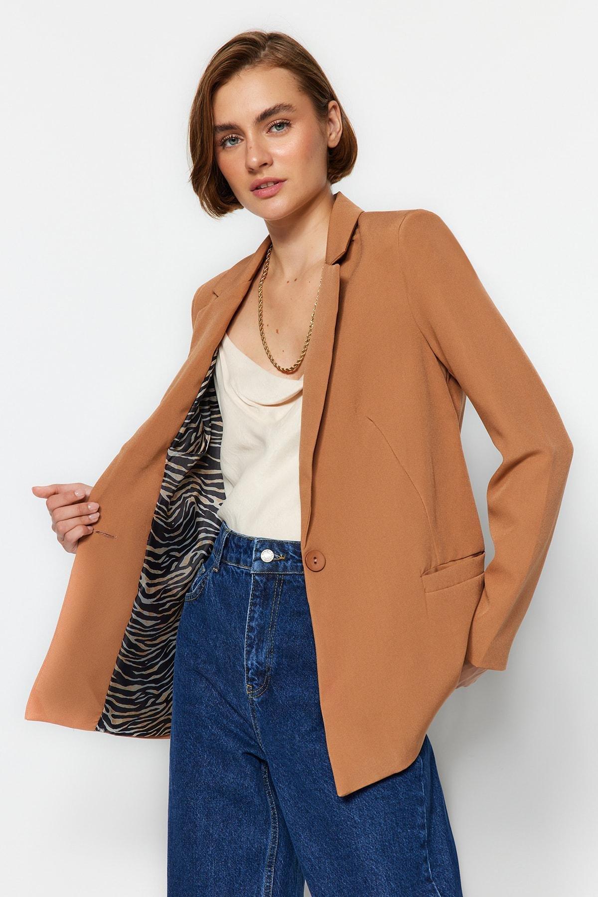 Brown Double-Breasted Blazer, , large image number 2