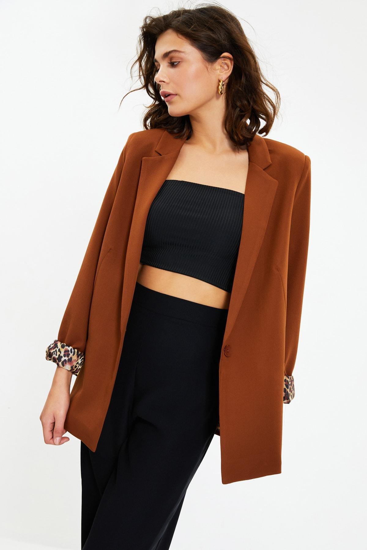 Brown Double-Breasted Blazer, , large image number 3