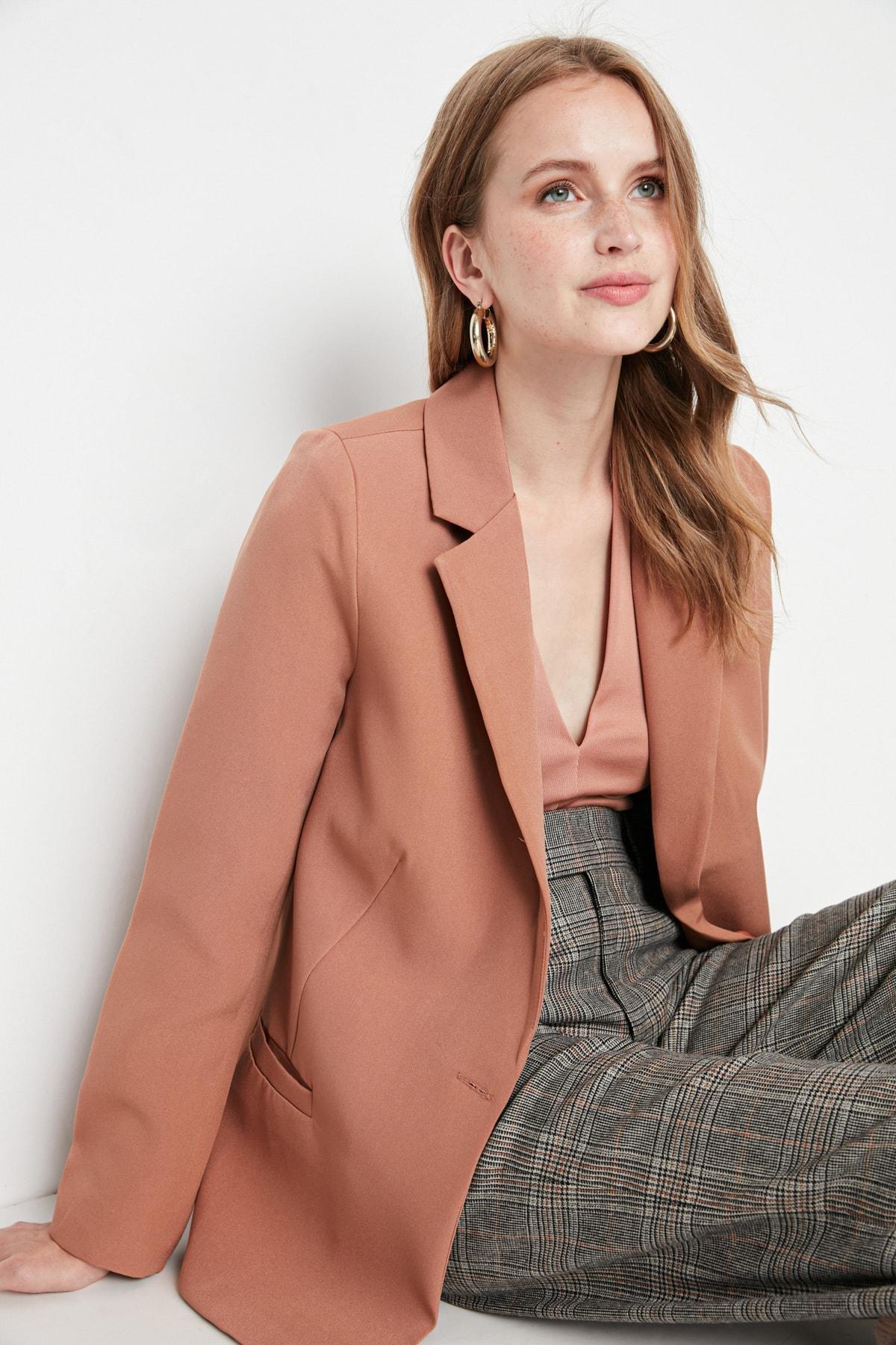 Brown Double-Breasted Blazer, , large image number 4