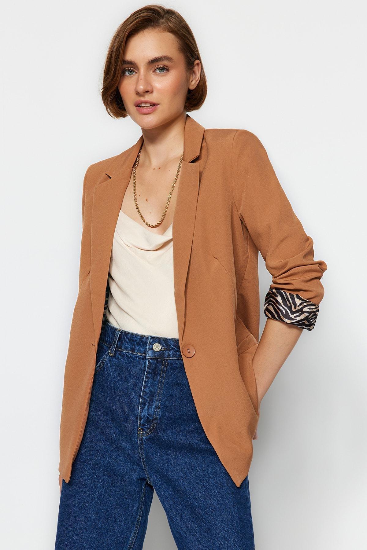 Brown Double-Breasted Blazer, , large image number 5