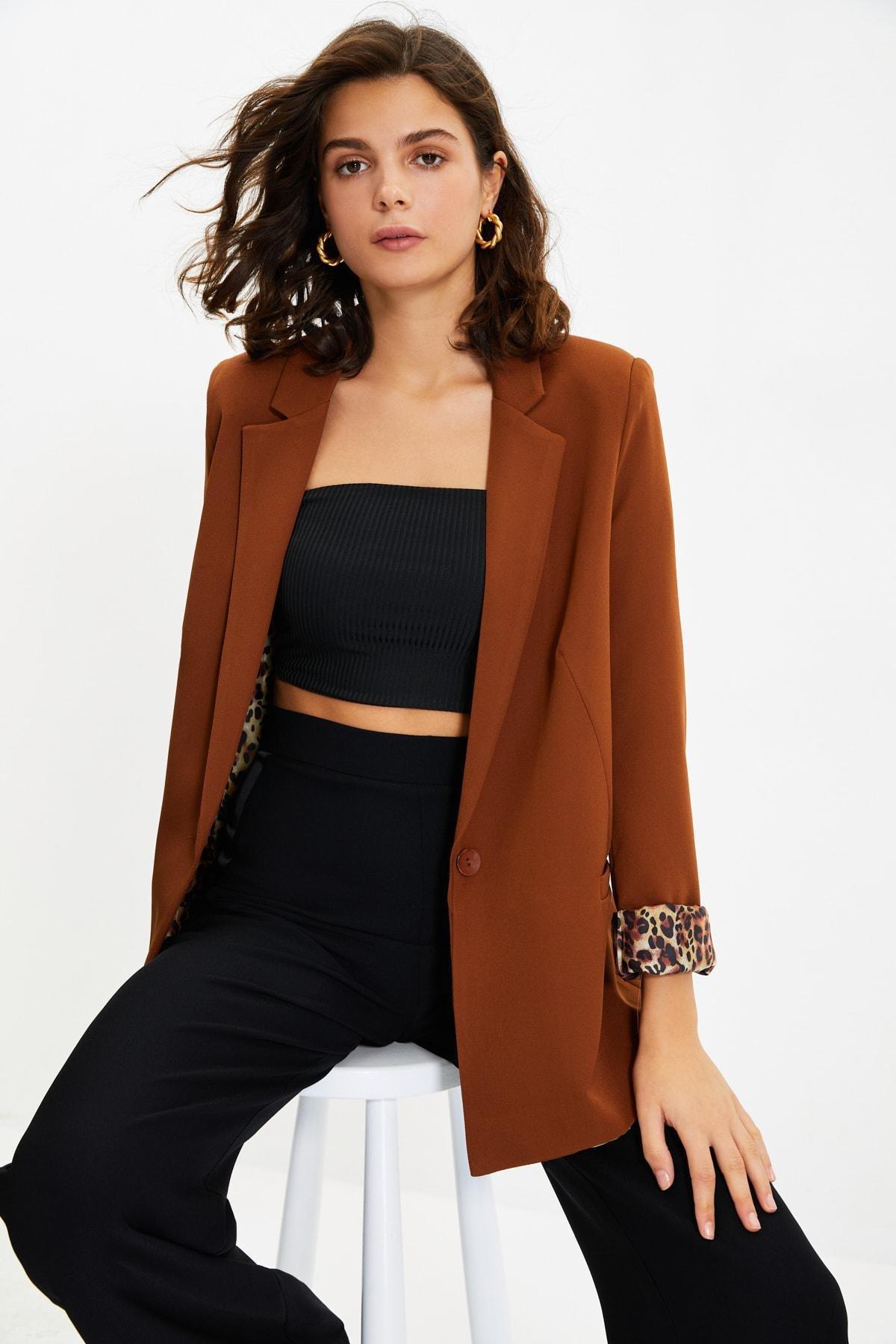 Brown Double-Breasted Blazer, , large image number 6
