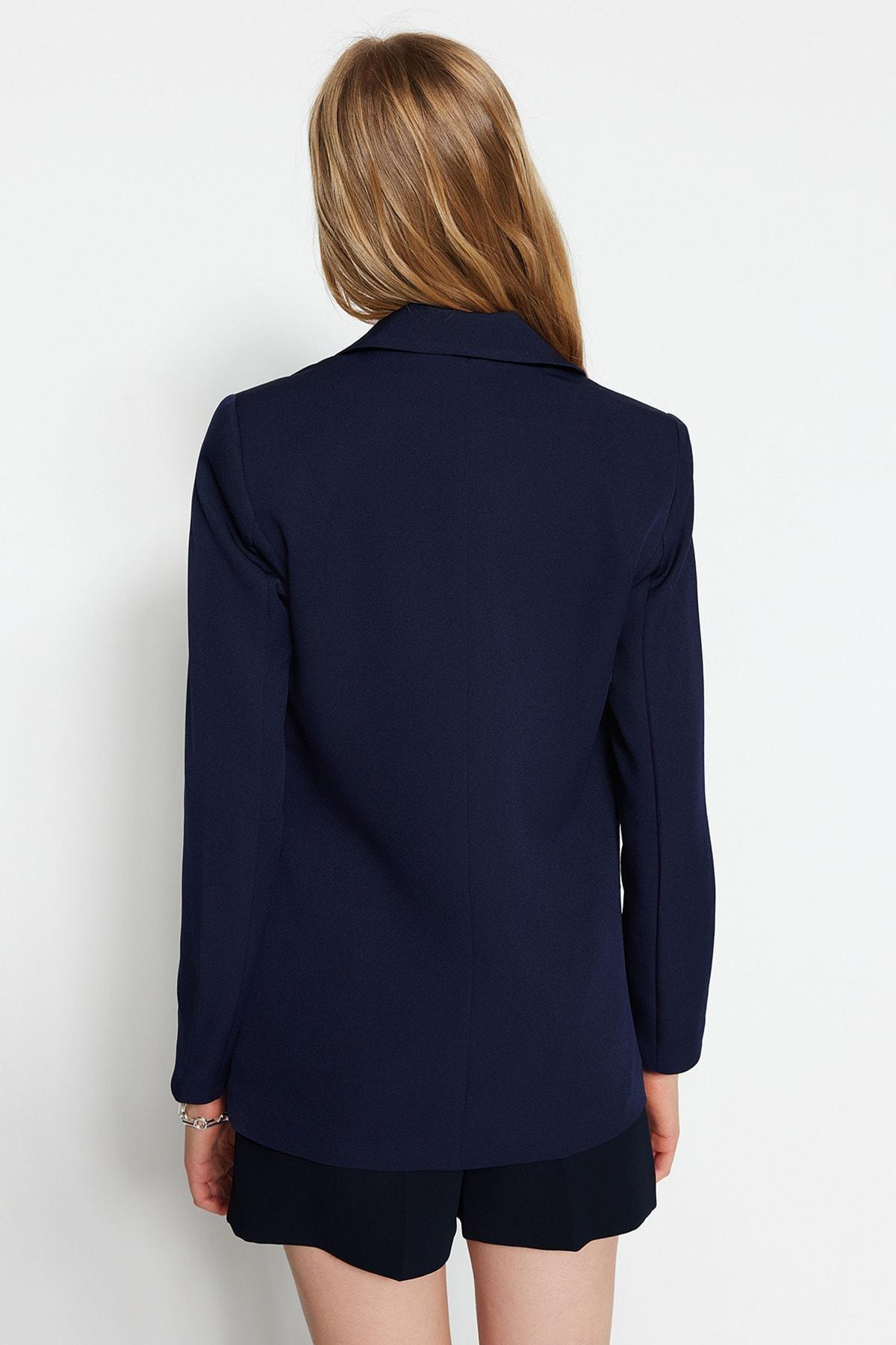 Navy Lapel Collar Blazer, , large image number 5