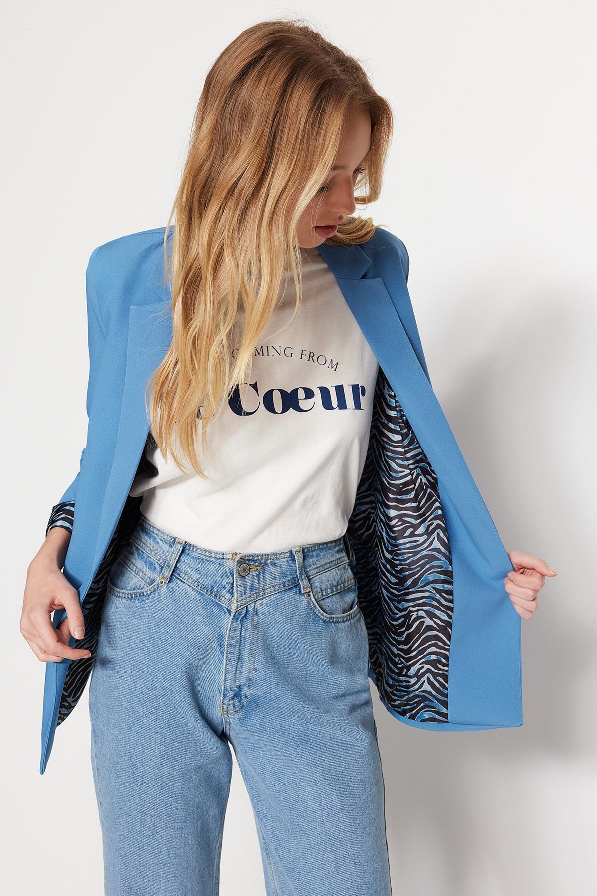 Blue Lapel Collar Blazer, , medium