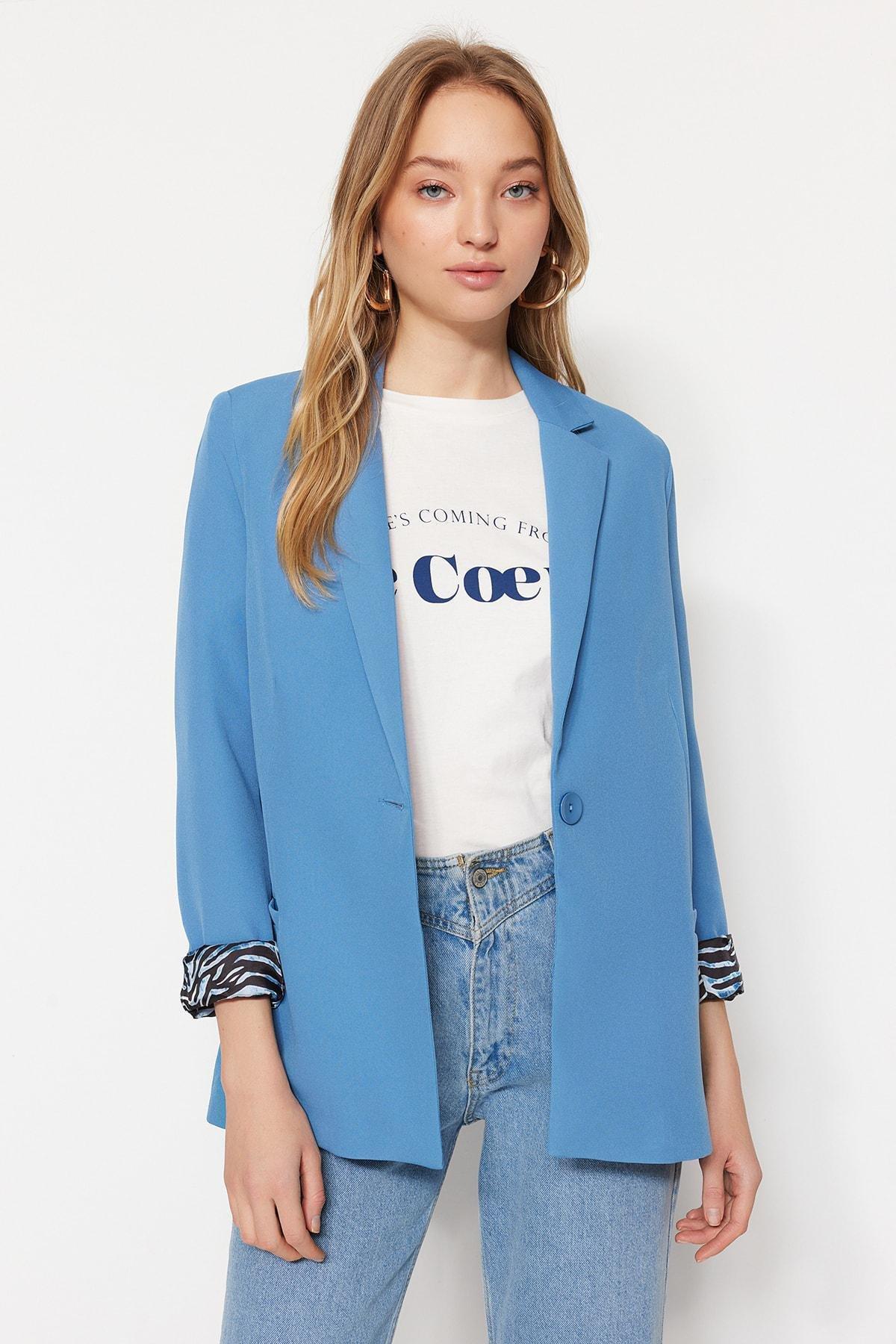 Trendyol - Blue Lapel Collar Blazer