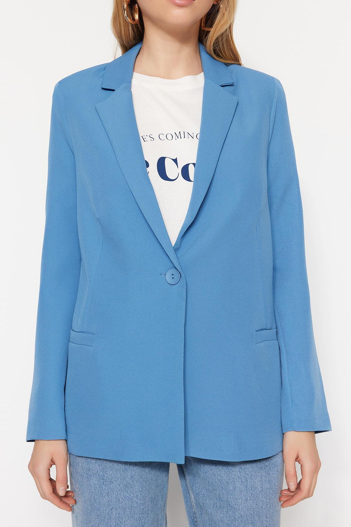 Trendyol - Blue Lapel Collar Blazer