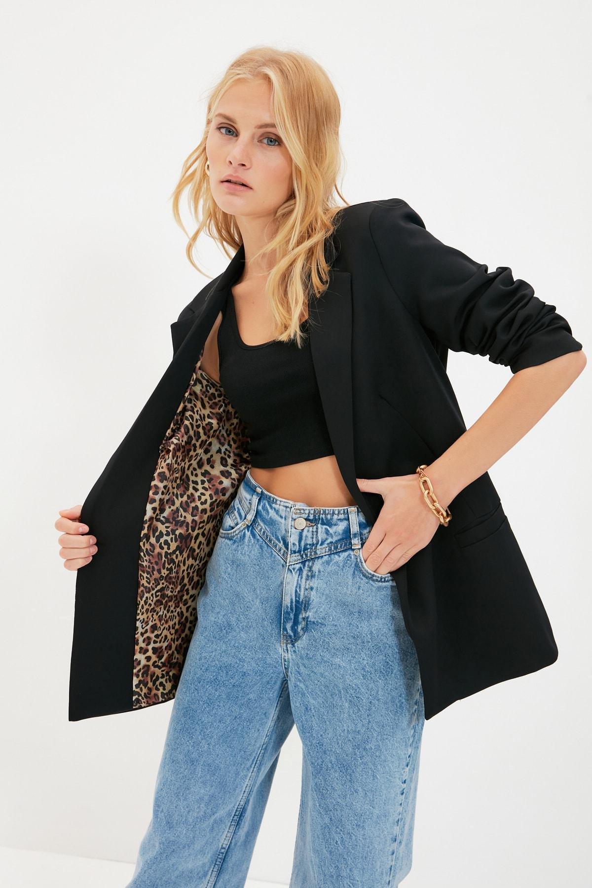 Black Double Breasted Blazer, Black, medium