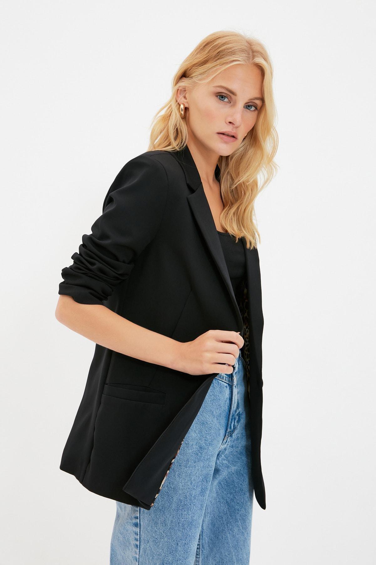 Black Double Breasted Blazer, Black, medium