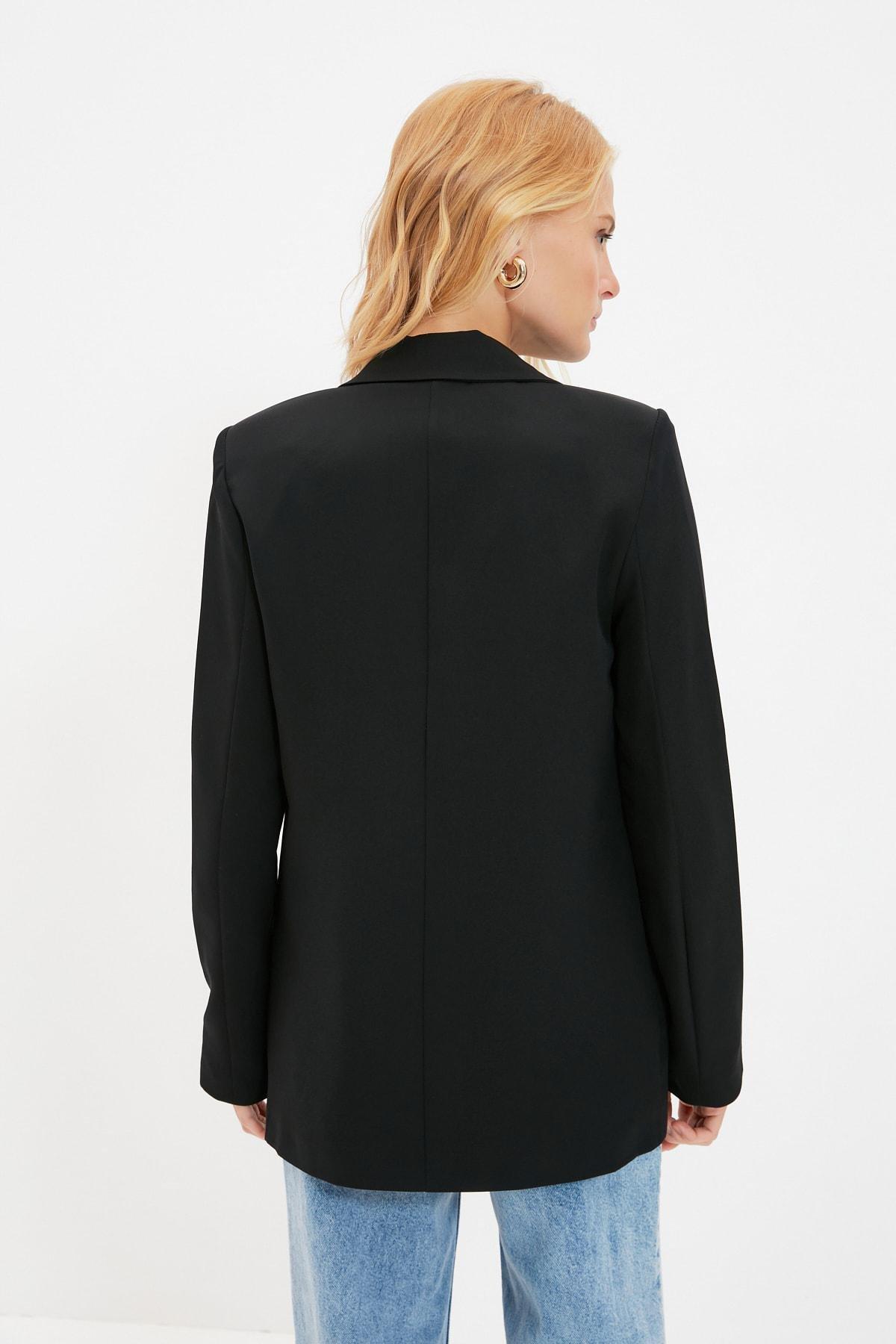 Black Double Breasted Blazer, Black, large image number 4